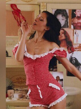 Mirror Palais Love Letter Red Heart Print Lace Trim Top Blouse ONLY size XS